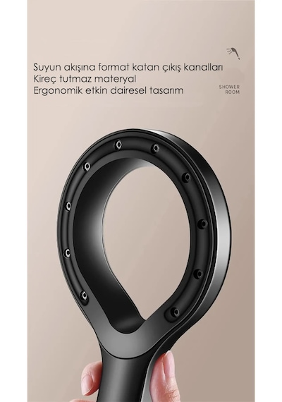 Hendek Su Tasarruflu Siyah Turbo Jet Banyo Duş Başlığı El Duşu Siyah