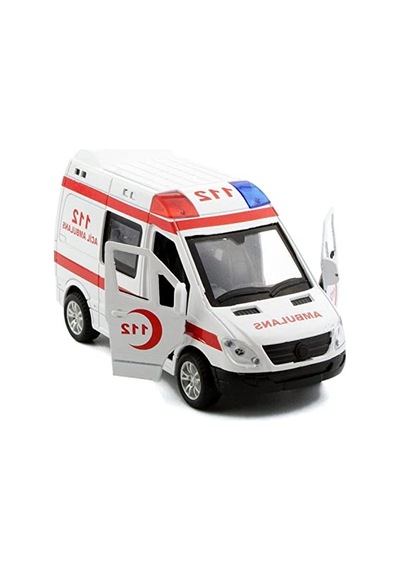 14 Cm Diecast Metal Ambulans Modeli, Işıklı Ve Sesli