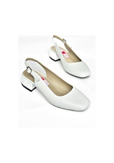 Fox Shoes S908040003 Beyaz Hakiki Deri Kalın Topuklu Kadın Ayakkabı Beyaz