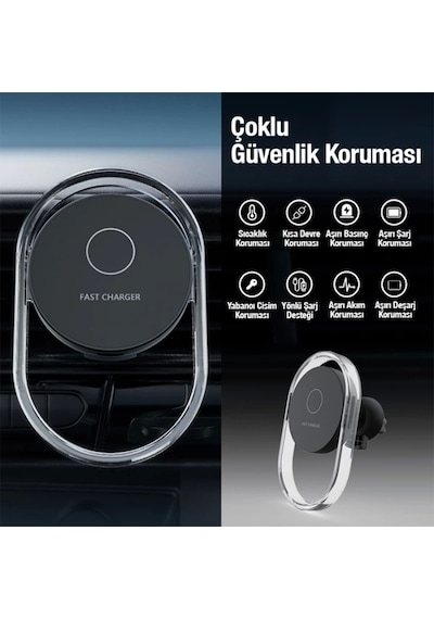 Ally 15w Klima Araç Havalandırma Bölmesi Manyetik Şeffaf Kablosuz Araç Şarj Telefon Tutucu