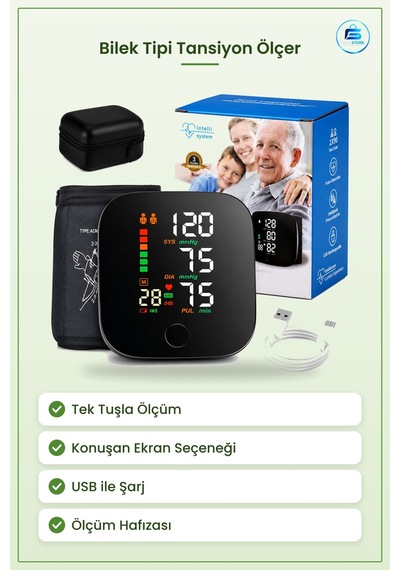 Bilek Tipi Dijital Tansiyon Ölçer Usb Şarjlı Konuşan Tansiyon Ve