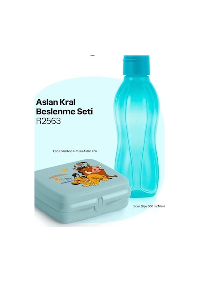 Aslan Kral Beslenme Seti Sandviç Kutusu Ve 500 Ml Şişe Mavi Mavi