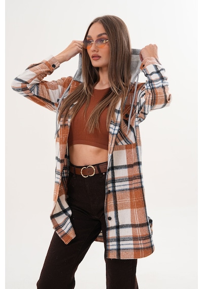 Polologin Butik Kadın Oduncu Kapşonlu Kahverengi Spor Gömlek Kahverengi