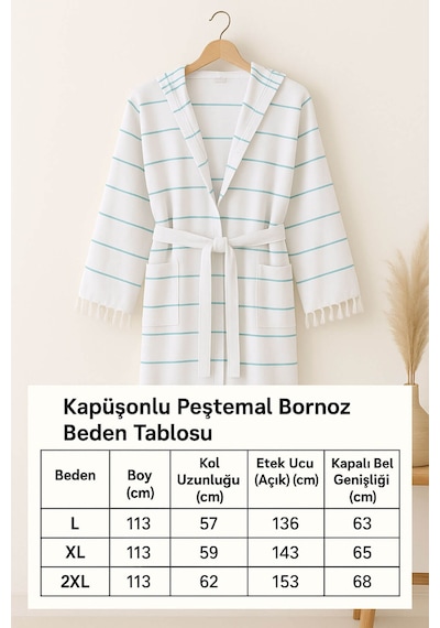 Kapşonlu Unisex Beyaz Çizgili Banyo Deniz Plaj Peştemal Bornozu %100 Pamuklu Turuncu
