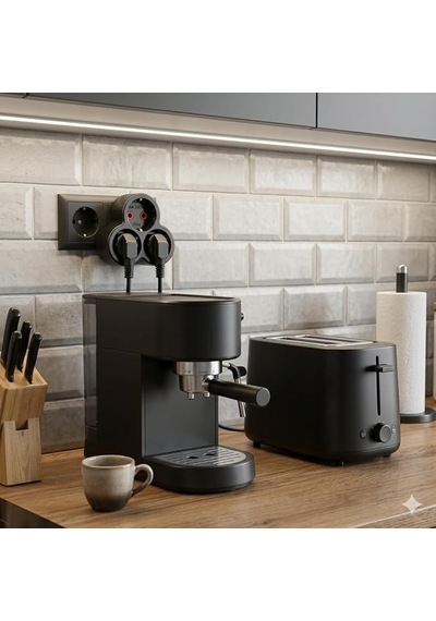 Eko Dizayn 3'lü Golyat Priz Adaptörü, Topraklı Fiş Çoğaltıcı, Siyah, 16a 250v 0
