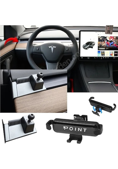 Tesla Y Model Araca Özel Cep Telefon Tutacağı Robotik Oynar Başlık 2021-2024 Arası Profesyonel Ürün Siyah