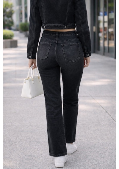 Cedy Denim Kadın Boru Paça Yüksek Bel Regular Fit Likralı Pantolon Siyah Cedy Denim Kadın Boru Paça Yüksek Bel Regular Fit Likralı Pantolon Siyah
