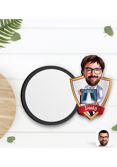 Bk Gift Kişiye Özel Erkek Radyolojist Karikatürlü Ahşap Bardak Altlığı-1