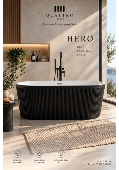 Hero Siyah Serbest Duran Akrilik Küvet 170 80 58 Cm
