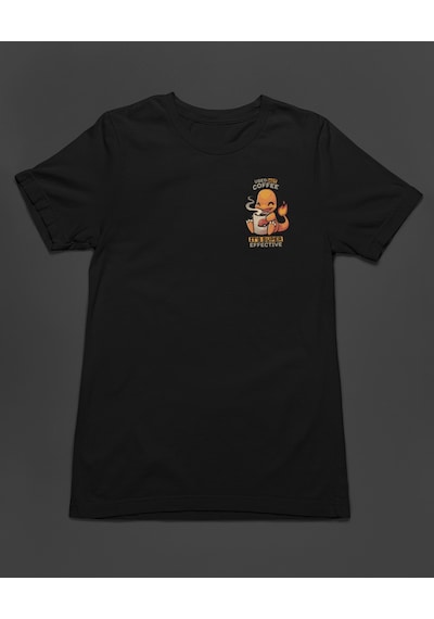 Bumeta Pokemon Charizard Çalizart Used Hot Coffee Unisex Tişört T-shirt Siyah