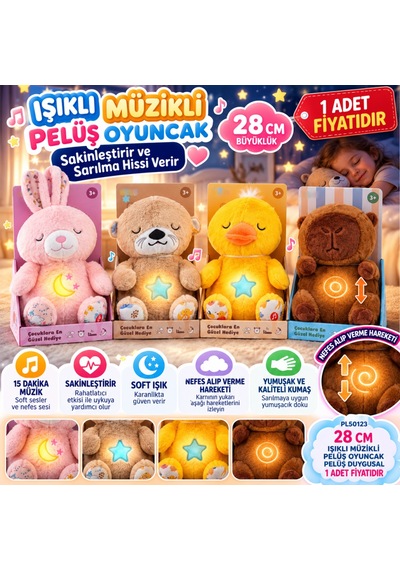 Pl50123 28 Cm Işıklı Müzikli Peluş Oyuncak Peluş Duygusal Adet Fiyatıdır Çok Renkli