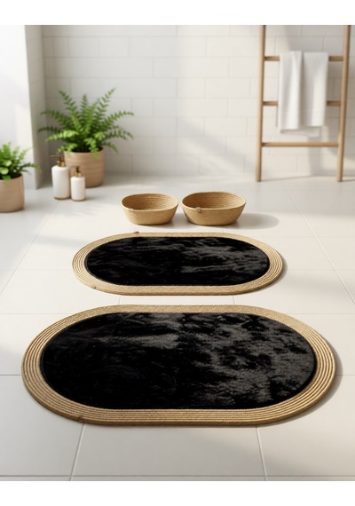 Senza Atelier Lüks 4 Lü Banyo & Antre Paspas Seti Hasır Siyah