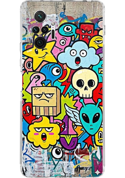 Redmi Note 10 Pro 5g İle Uyumlu Grafiti Doodle Tasarımlı Şeffaf Silikon Kılıf Şeffaf