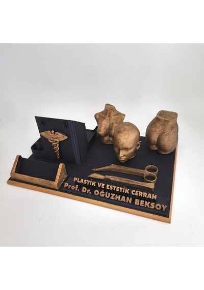 Kişiye Özel Plastik Cerrahi Uzmanı Masa İsimliği Ve Kartvizitlik Gold - Siyah