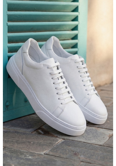 Ac&Co / Altınyıldız Classics Erkek Beyaz %100 Deri Rahat Taban Esnek Sneaker Ayakkabı