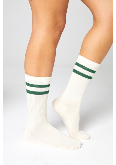 Bamboo Star Bambu Tenis Çizgili Premium Kolej Çorabı Unisex Ekru Dikişsiz Soket Çorap 3'lü Paket