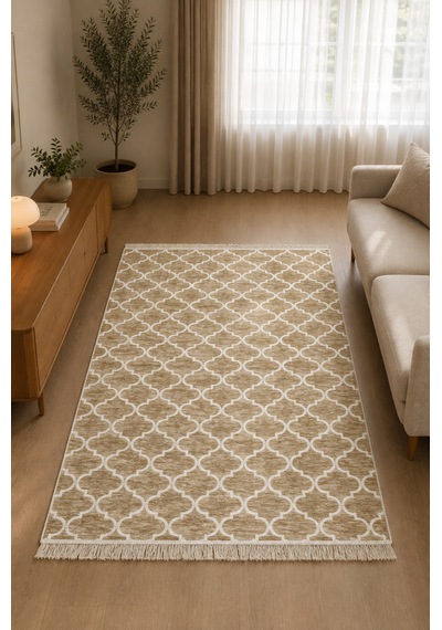 Kilim Paspas Çok Amaçlı Halı Makinede Yıkanabilir Toz Yapmaz Bej