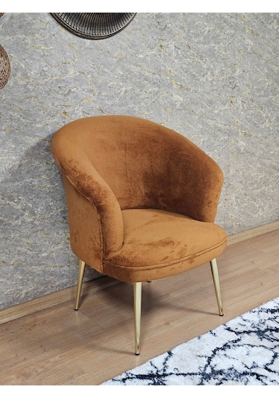 Zafir Tekli Teddy Gold Kaplama Sivriltme Ayak Çay Seti Koltuk Tekli Berjer , Balkon, Salon, Ofis Kiremit
