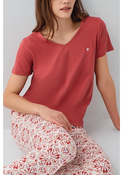 Pierre Cardin 9195 Modal Pamuk Cepli Kısa Kol Kadın Pijama Takımı Bordo