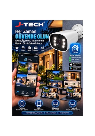 J-tech K1027 5mp Ip Sesli Renkli Gece Görüşlü 8 Li Akıllı Güvenlik Kamera Seti Yüz Ve Araç Tanıma
