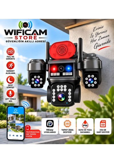 4 Kameralı Çakarlı Wi-fi Güvenlik Kamerası Hieasy Yazılım