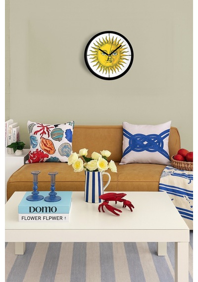 Güneş Figürlü Retro Tarz Modern Duvar Saati - 25cm - Önü Camlı Siyah Kasa - Sessiz Mekanizma-jh0528 Siyah