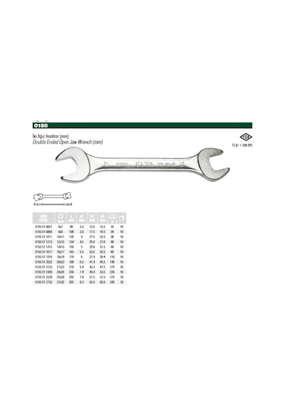 Elta 20x22 İki Ağız Anahtar 0150 01 2022