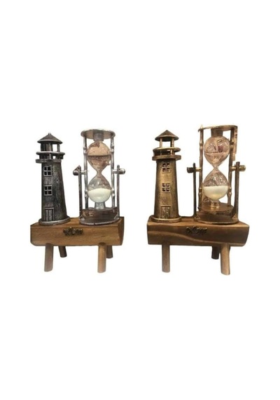 Deniz Feneri Kum Saati Ahşap Görünümlü Vintage Tarz Biblo 06684781