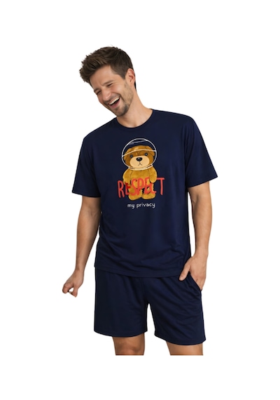 Pijamask Erkek Baskılı Şortlu Pamuklu Yazlık Pijama Takım Alacivert