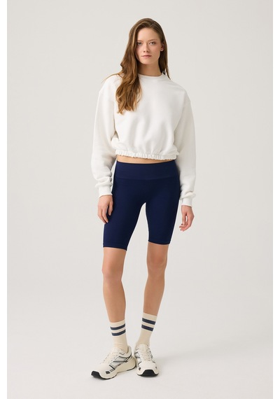 Los Ojos Ekru Geniş Kalıp Beli Büzgülü Crop Sweatshirt Cropped Pullover Ekru Ekru