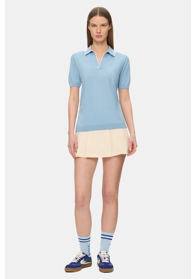 Ucla Sasha Gök Mavi Polo Yaka Triko Nakışlı %100 Pamuk Standard Fit Kadın Tshirt