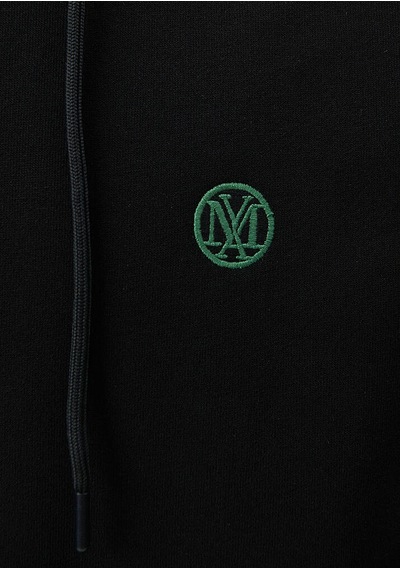 Erkek Mavi Logolu Kapüşonlu Fermuarlı Sweatshirt-siyah Siyah
