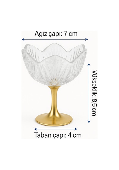 Uzun Metal Ayaklı Gold Lotus Çiçeği Kahve Yanı Cam Lokumluk Drajelik Seti 6 Adet Gold - Şeffaf