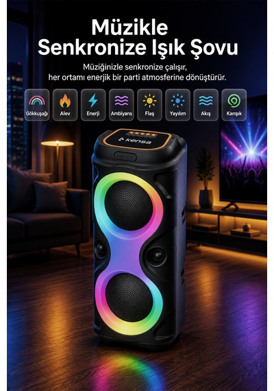 Taşınabilir Mikrofonlu 20w Led Işıklı Bluetooth Karaoke Hoparlör Seti