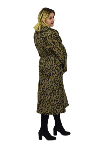 Kadın Leopar Desenli Uzun Kaşe Kaban Bgl-st04064 Haki