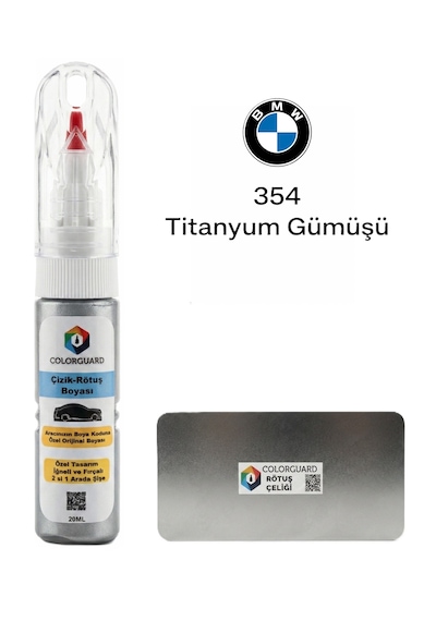 Bmw 354 Titanyum Gümüşü İğneli Ve Fırçalı Özel Tasarım Şişe Rötuş Boyası Ve Profesyonel Rötuş Çeliği Seti