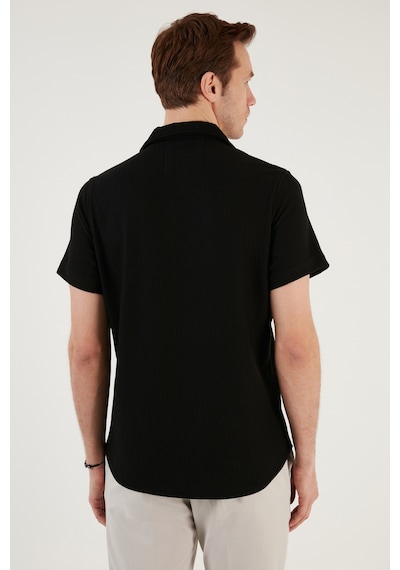 Buratti Pamuk Karışımlı Apaş Yaka Kısa Kollu Regular Fit Erkek Gömlek Cf24S115882 Siyah