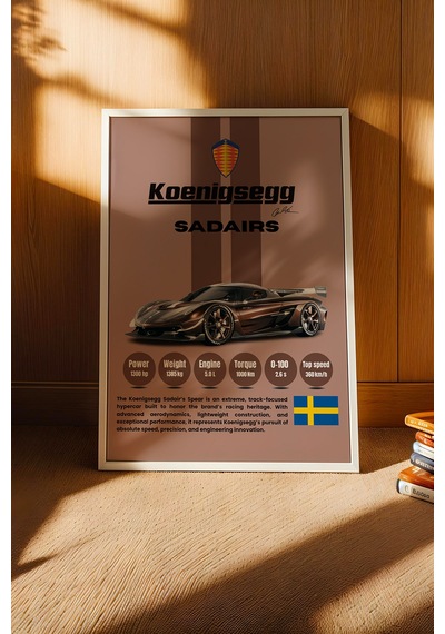 Koenigsegg Sadair's Spear Tablo - Teknik Özellikli Hiper Araba Poster - Çerçeveli Duvar Dekoru Beyaz