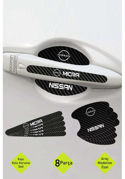Premium Nissan Micra Karbon Desenli Kapı Kolu Koruyucu Seti Çizilmelere Karşı Dayanıklı 8 Parça