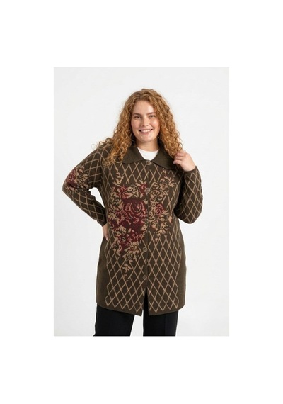 Onno Style Women Büyük Beden Ekose Gül Pike Desenli Çelik Örgü Kadın Triko Kaban Kahverengi Onno Style Women Büyük Beden Ekose Gül Pike Desenli Çelik Örgü Kadın Triko Kaban Kahverengi