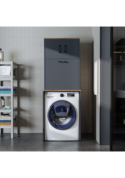 Luna Çamaşır Sepetli Çamaşır Makinesi Dolabı , Antrasit Antrasit - Atlantik Çam