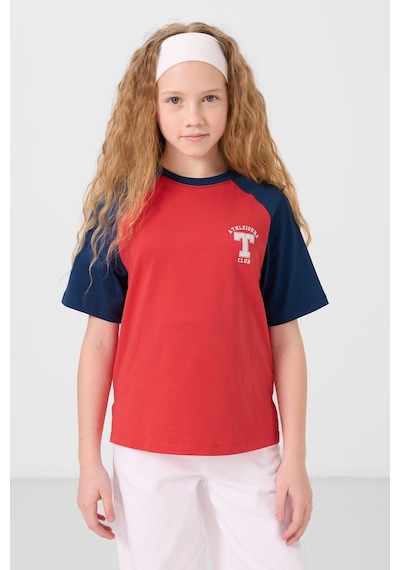 Fiesta O Yaka Pamuklu Baskılı Oversize Fit Kız Çocuk T-shirt - 75179 Kırmızı