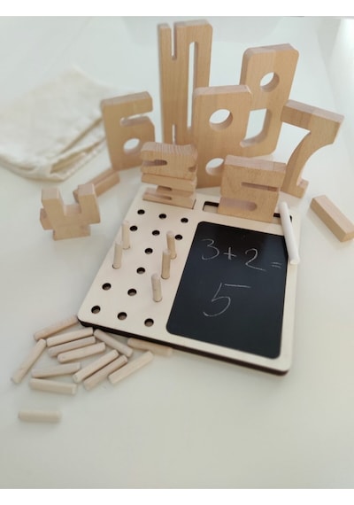Masif Doğal Ahşap Montessori Ilk Matematiğim Çok Amaçlı Yazı Tahtalı Pimli Etkinlik Oyunu