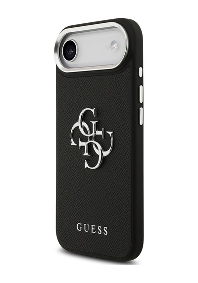 Apple Uyumlu iPhone 17 Air Kılıf Guess Lisanslı Pu Deri 4g Büyük Metal Logo Dizaynlı Kapak Siyah
