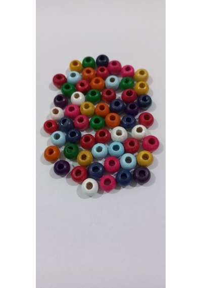 Renkli Yassı Ahşap Pul Boncuk 25 Gr. 8mm 01