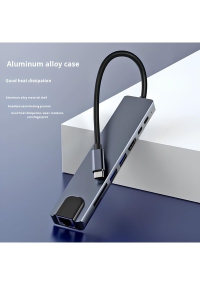 Apple Uyumlu MacBook Pro Air Usb Type-c Hub Dönüştürücü Çevirici Çoklayıcı 8 İn 1 Type-c Çıkışlı Çoklu Çevirici Adaptör Ethernet Hdmı Usb Çoklayıcı Sd Tf Kart Okuyucu Usb Hub