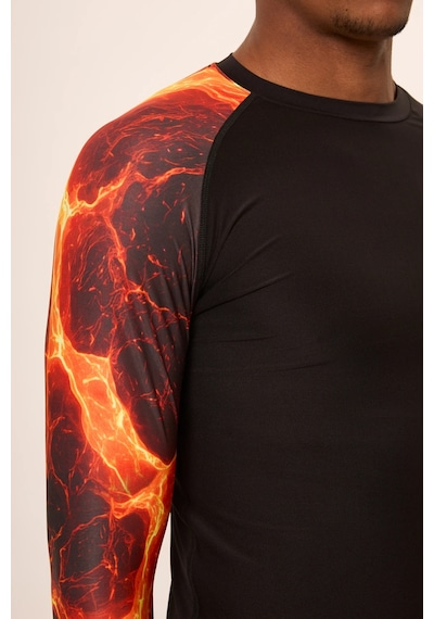 Hnc Sport Ateş Erkek Uzun Kol Tek Kol Dijital Baskılı Compression Fitness Gym Spor Body Tshirt Siyah
