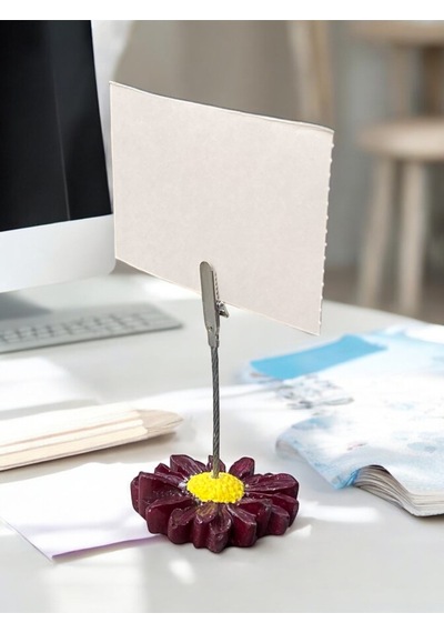 Bordo Renkli Papatya Fotoğraf Not Tutacağı Ofis Masası Tutucu Hediyelik Tutacak Bordo
