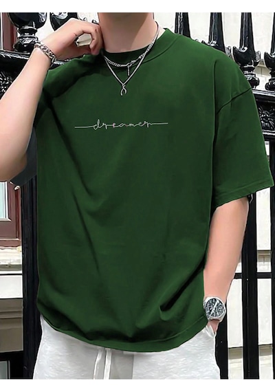 Startmore Oversize Erkek Dreamer Baskılı Bisiklet Yaka T-shirt Yeşil