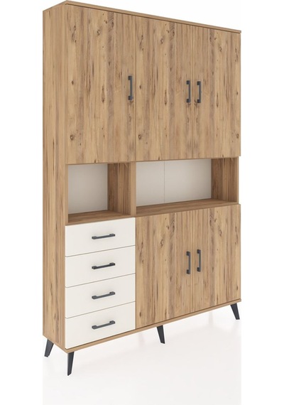 Arges Dolap 7 Raflı 4 Çekmeceli 5 Kapaklı 132x30x195 Çam-çam/... Çam